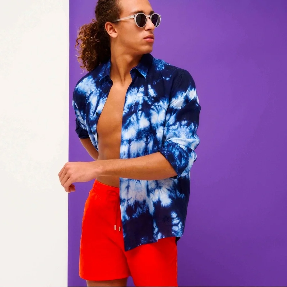 NEW Vilebrequin MOOREA Swim Trunks 🩳 Patterned when wet MEDLAR Orange MEDIUM